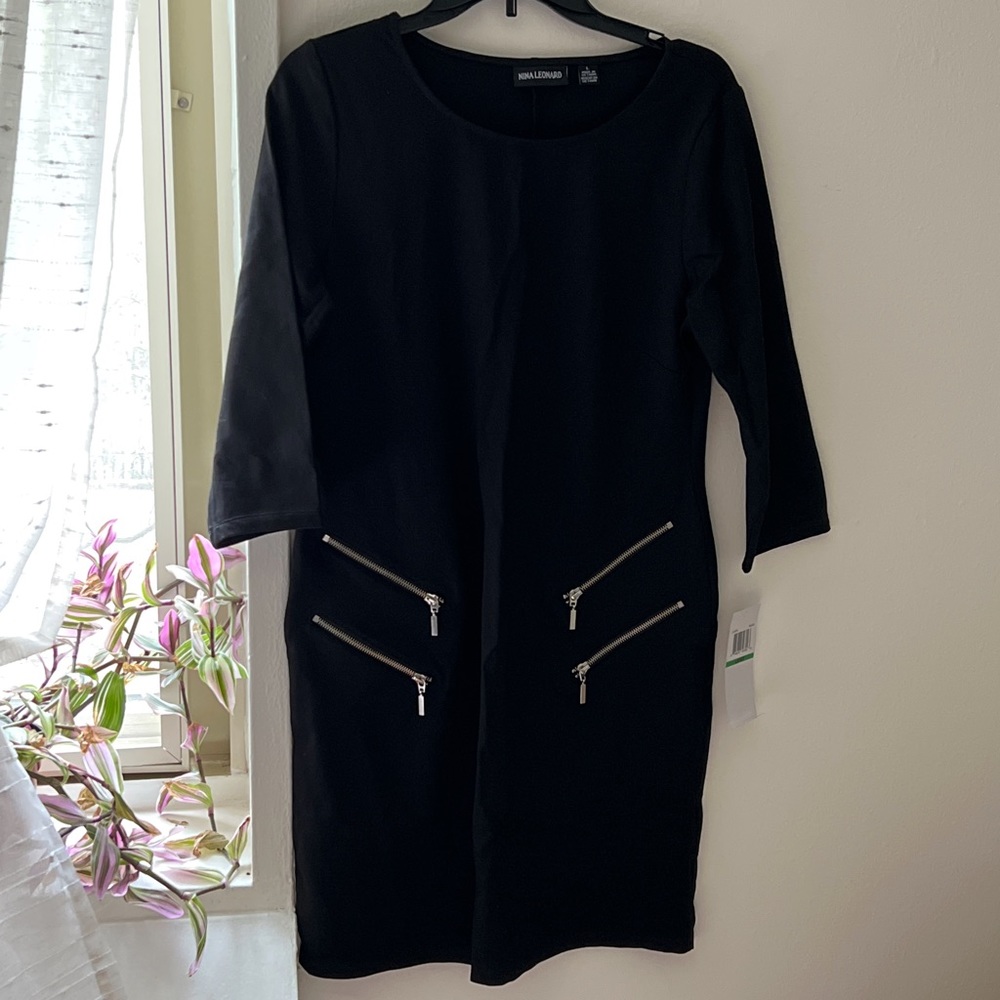 NWT! Nina Leonard 3/4 Ponte Shift Dress size Large